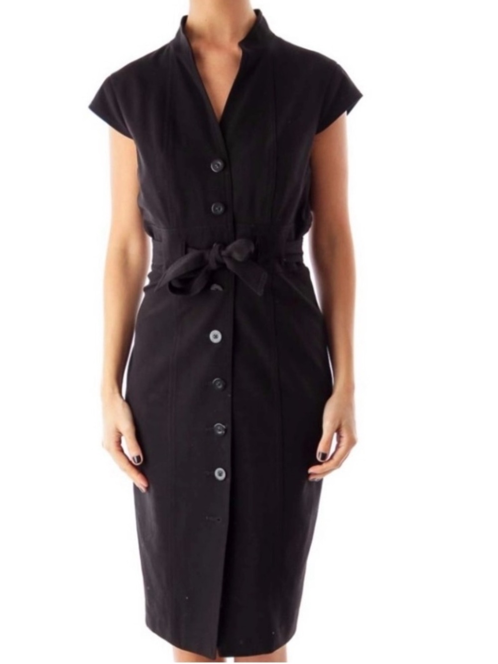Calvin Klein Black Button-Front Tie-Waist Midi Dress with Belt 6